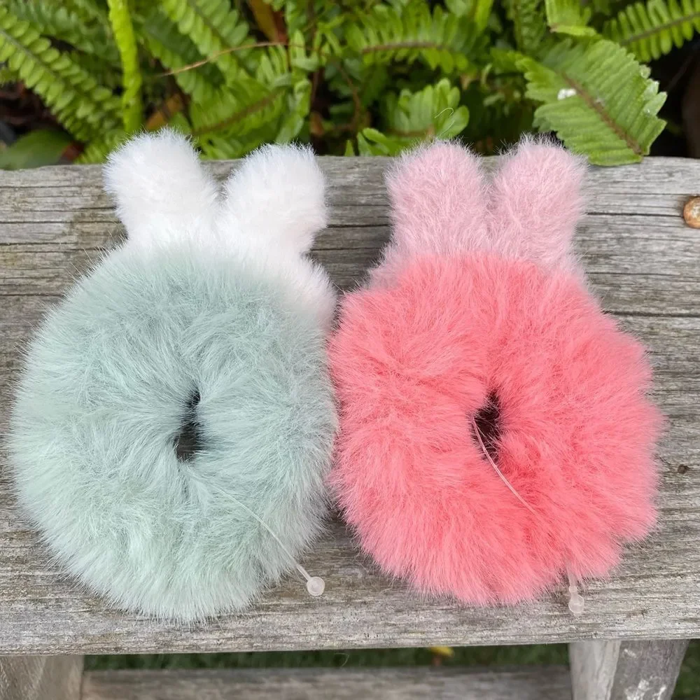 New NWOT Lot of Two (2) Easter Bunny Scrunchies Ponytail Holders Spring OS